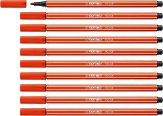 Stabilo Pen 68 Rotulador de Punta de Fibra - Trazo de 1mm aprox. - Tinta con Base de Agua - Color Rojo · Pack de 10 uds.