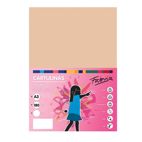 Fabrisa Pack de 25 Cartulinas 180 g/m² - Tamaño A3 - Color Vainilla