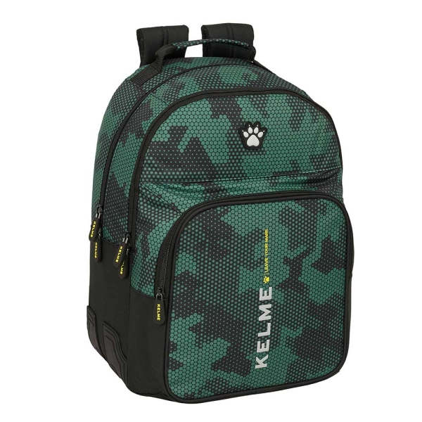 Safta Kelme Camo Mochila con 2 Compartimentos - Antirozaduras - Adaptable a Carro - Portabotellas - Tirador Doble - Hombreras Acolchadas - 20L - 320x150x420mm - Color Verde Camuflaje