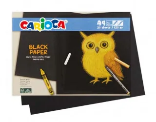 Carioca Black Pack con 20 Hojas A4 de Color Negro - Papel de 150gr - Recomendado para Tizas, Ceras, Rotuladores Brillantes etc...