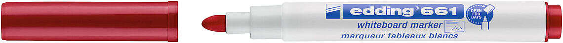 Edding 661 Rotulador para Pizarra Blanca - Punta Redonda - Trazo entre 1 y 2 mm. - Tinta Pigmentada - Borrable en Seco - Color Rojo · Pack de 10 uds.
