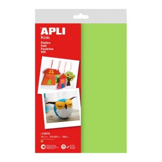 Apli Pack de 10 Hojas de Fieltro A4 - 40% Lana Natural - Grosor 250gr - Resistente y Suave - Facil de Cortar y Pegar - Color Verde