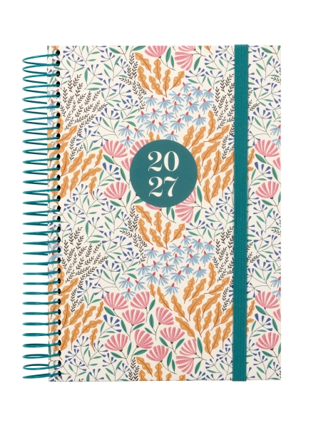 Finocam Moda Espiga Agenda Internacional - Anual 2027 - 1 Dia por Pagina - 140x204mm - Goma Elastica - Tapa Dura de Carton Forrado - Esquinas Microperforadas - Papel de 80g/m2 - Multicolor