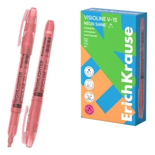 ErichKrause Visioline V-15 Neon Shine Marcador Fluorescente - Punta Biselada - Trazo de 0.6 a 3.5mm - Color Rosa · Pack de 12 uds.