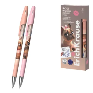 ErichKrause R-301 Magic Gel Stick Frenchie Boligrafo Borrable - Modelos Surtidos - Trazo 0.4mm - Tinta de Gel - Resistente al Agua - Secado Rapido - Color Azul · Pack de 12 uds.