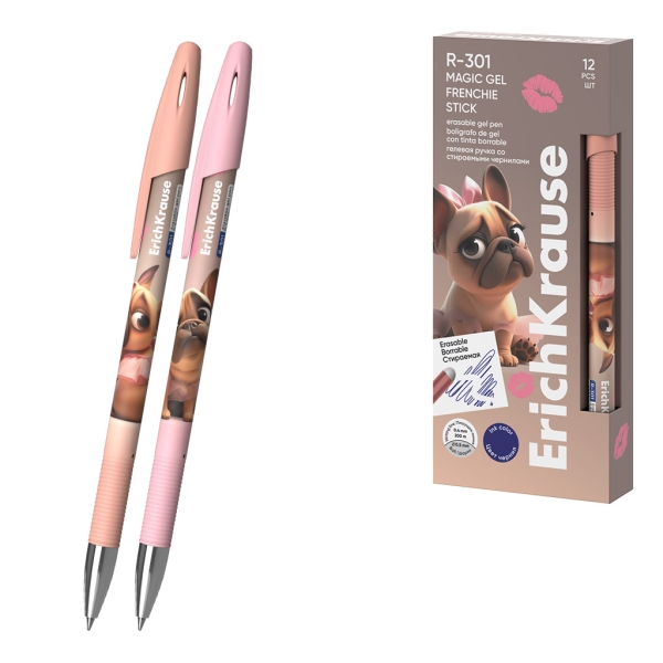 ErichKrause R-301 Magic Gel Stick Frenchie Boligrafo Borrable - Modelos Surtidos - Trazo 0.4mm - Tinta de Gel - Resistente al Agua - Secado Rapido - Color Azul · Pack de 12 uds.