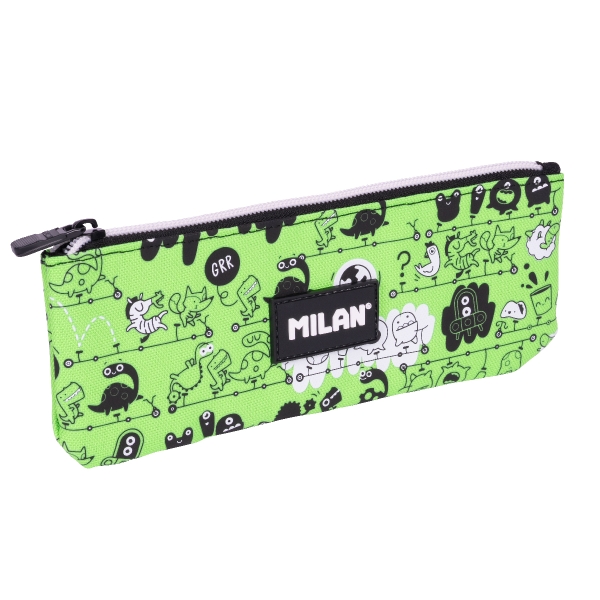 Milan Tandem 2 Estuche Portatodo Plano - Compacto - Cierre de Cremallera - 23x9x1.5cm - Color Verde