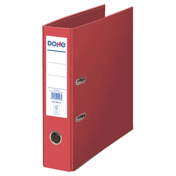 Dohe Ecofile Archivador de Palanca Tamaño Folio 320x285mm - Carton Rigido Forrado - Ollao, Rado, Tarjetero Adhesivo - Cantonera Larga Metalica - Color Rojo