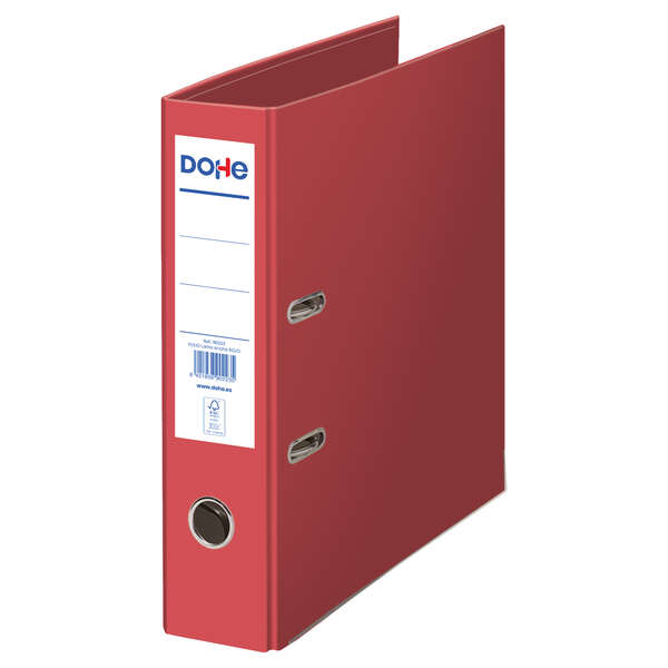 Dohe Ecofile Archivador de Palanca Tamaño Folio 320x285mm - Carton Rigido Forrado - Ollao, Rado, Tarjetero Adhesivo - Cantonera Larga Metalica - Color Rojo
