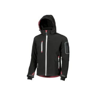 Upower Metropolis Soft Shell de Trabajo - Talla 2XL - Tejido Elastico Cortavientos Transpirable, Resistente al Agua, Capucha Desmontable, Multiples Bolsillos, Proteccion DPI1 - Color Negro C