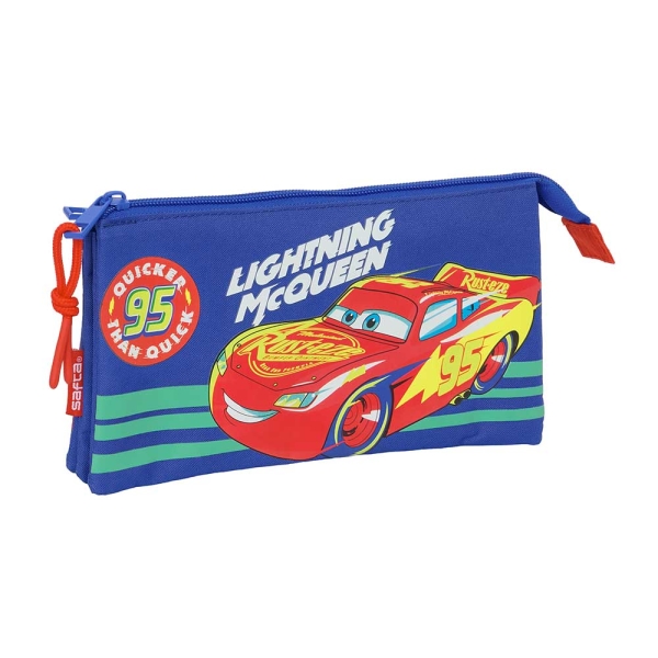 Safta Cars Portatodo - 3 Compartimentos con Cremalleras - Bolsillo Interior - 0.6L - 220x30x120mm - Color Azul