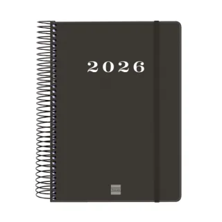 Finocam My Agenda de Espiral en Catalan - Anual 2026 - Tapa Dura Antirayaduras - Formato E10 - 185x20x212mm - 1 Dia por Pagina - Color Negro
