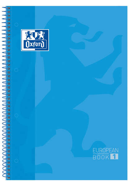 Oxford Europeanbook 1 Cuaderno Espiral Formato A4+ Cuadriculado 5x5mm - 80 Hojas - Banda de Color - Tapa Extradura Brillante - Color Turquesa