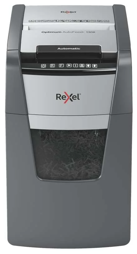 Rexel Optimum AutoFeed 130X Destructora Automatica de Corte en Particulas P-4 - Autoalimentacion 130 Hojas, Manual 8 Hojas - Papelera de 44L - Anti Atasco