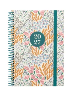 Finocam Moda Espiga Agenda Internacional - Anual 2027 - Semana Vista Vertical - 140x204mm - Goma Elastica - Tapa Dura de Carton Forrado - Esquinas Microperforadas - Papel de 80g/m2 - Multico
