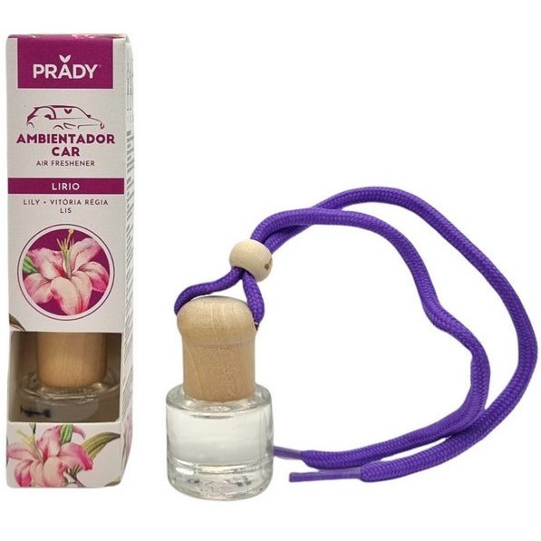 Prady Ambientador Coche Lily - Frasco de Cristal 6 ml y Cuerda para Espejo Retrovisor