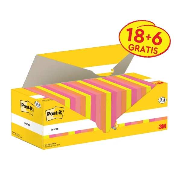 Post-It Pack de 24 Blocs de 100 - Forma Cuadrada - 76x76mm - Colores Surtidos