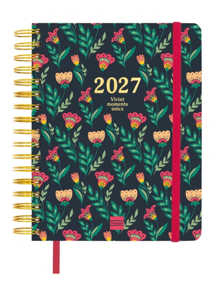 Finocam Vitae Agenda de Espiral en Catalan - 16 Meses - Semana Vista Horizontal - Formato 4º - 155x217mm - Tapa Dura - Papel de 80g/m2 - Goma Elastica - Bolsillo con Fuelle - Multicolor