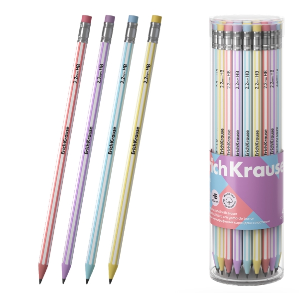 ErichKrause Blend Lapiz de Grafito con Goma de Borrar - Mina HB - Cuerpo Hexagonal - Plastico - Agarre Ergonomico - Colores Surtidos · Pack de 42 uds.