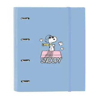 Safta Snoopy Carpeta con 4 Anillas 35mm - Tapas Duras Forradas - Recambio 100 Hojas - Cuadriculas 5x5mm - Cierre Elastico - Incluye Separadores - 270x35x320mm - Color Azul
