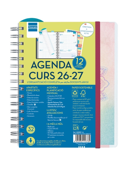 Finocam Magistral Agenda Escolar 26/27 en Catalan - Semana Vista Horizontal - Formato 4º - 155x212mm - Tapas de Polipropileno - Papel de 80g/m2 - Espiral - Esquinas Microperforadas - Multicolor