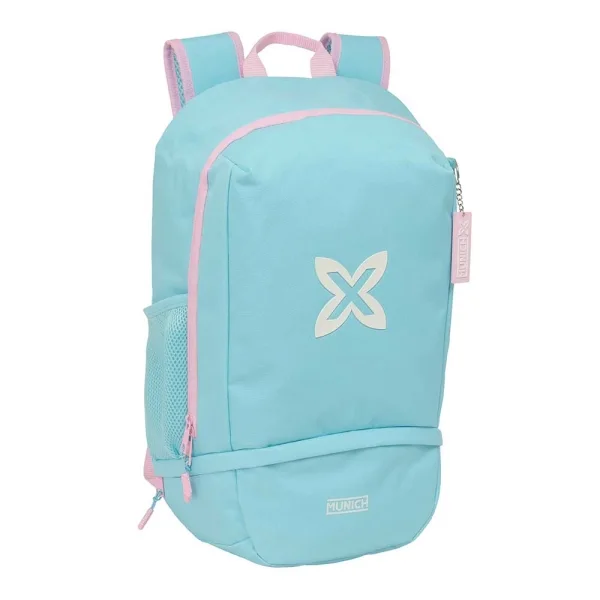 Safta Munich Sky Mochila Zapatillero - Cremallera con Doble Tirador - Bolsillo Interior - Portabotellas - Asa de Mano - 28x51x19cm - Color Azul Pastel