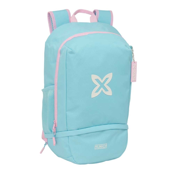 Safta Munich Sky Mochila Zapatillero - Cremallera con Doble Tirador - Bolsillo Interior - Portabotellas - Asa de Mano - 28x51x19cm - Color Azul Pastel