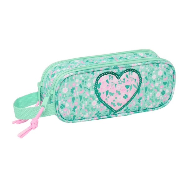 Safta Cuore Portatodo - 2 Compartimentos con Cremalleras - Asa Lateral - 1L - 210x60x80mm - Color Turquesa