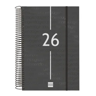 Finocam Year Agenda de Espiral - Anual 2026 - Tapa Ligera - Formato E11 - 175x29x242mm - 1 Dia por Pagina - Color Negro