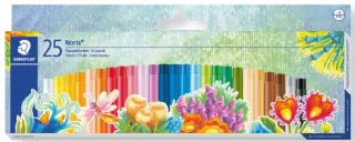 Staedtler Noris 241 Pack de 25 Ceras Blandas - Diametro 8mm - Resistencia a la Rotura - Colores Surtidos