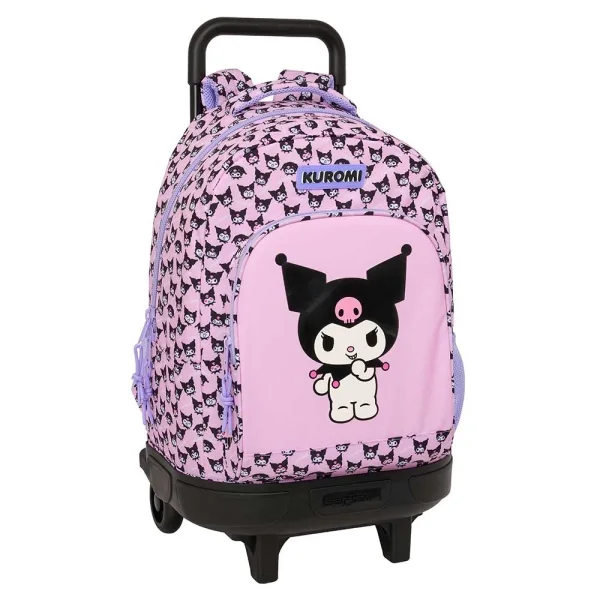 Safta Kuromi Mochila con Carro - Extraible - 33L - Portabotellas - Tarjeta de Identificacion Personal - Cremallera con Doble Tirador - Asa de Mano - Bolsillo Frontal - 33x45x22cm - Color Rosa