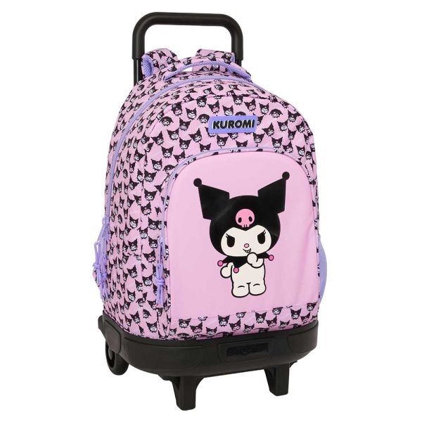 Safta Kuromi Mochila con Carro - Extraible - 33L - Portabotellas - Tarjeta de Identificacion Personal - Cremallera con Doble Tirador - Asa de Mano - Bolsillo Frontal - 33x45x22cm - Color Rosa