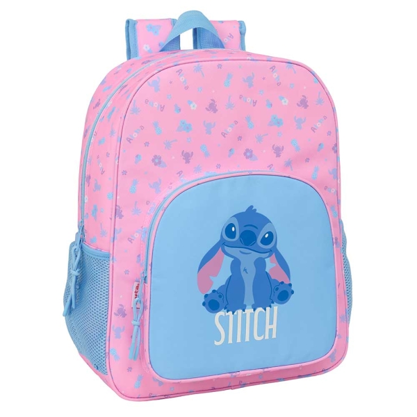 Safta Stitch Bright Mochila Adaptable a Carro - Portabotellas - Doble Tirador - Hombreras Acolchadas - Bolsillo Frontal - Asa Superior - 19L - 330x140x420mm - Color Rosa