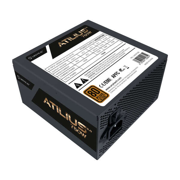 Unykach Atilius 2.0 Black 750W 80 Plus Bronze Fuente de Alimentacion 750W ATX 2.3 - APFC - Ventilador 120mm - Bulk · Pack de 10 uds.