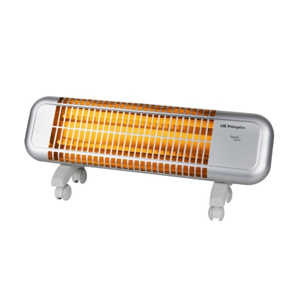 Orbegozo BPM 0105 Estufa de Cuarzo - Potencia 1200W - Seguridad Antivuelco - 2 Niveles de Calor - Ruedas de Transporte - Reflector Protegido - 7.7x23.3x16.7cm - Color Gris