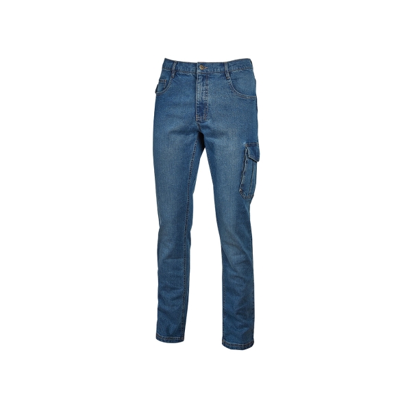Upower Jam Pantalon Vaquero Elastico - Talla 2XL - Ajuste Slim Fit, 5 Bolsillos, Bolsillo Lateral y de Medidor, Ribete para Martillo, Proteccion DPI1 - Color Azul Indigo