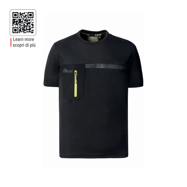 Upower Christal Camiseta Hombre con Termorregulacion Inteligente - Talla 2XL - Efecto Antimicrobiano, Detalles Reflectantes, Bolsillo con Cremallera, Proteccion DPI1 - Color Negro Carbon