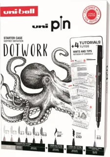 Uni-ball Uni Pin Dotwork Pack de 8 Rotuladores Calibrados 0.1, 0.3, 0.5, Brush y CS3 + 1 Portaminas Shalaku S + 4 Tutoriales + Consejos, Sugerencias y Ejercicios para Practicar de la Artista
