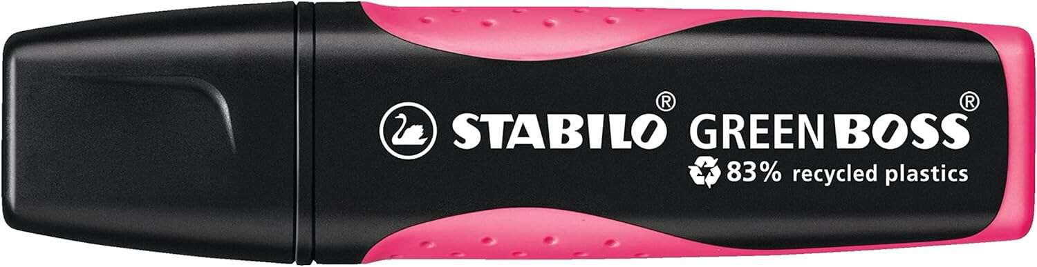 Stabilo Green Boss Marcador Fluorescente - Fabricado con un 83% de Plastico Reciclado - Trazo entre 2 y 5mm - Recargable - Color Rosa · Pack de 10 uds.
