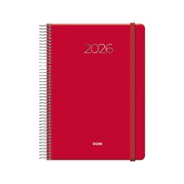 Dohe Denver Agenda Anual - Dia Pagina - Sabado y Domingo misma Pagina - Cierre con Goma Elastica - Tamaño 15x21cm - Color Rojo
