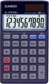 Casio SL-310TER+ Calculadora de Bolsillo - Pantalla LC Extragrande de 10 Digitos - Funcion Conversor de Euros - Color Azul Oscuro