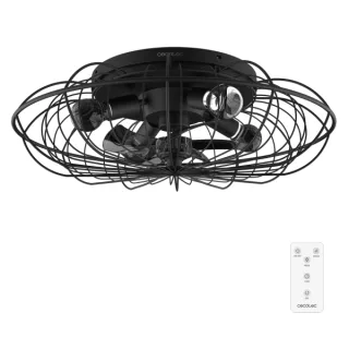 Cecotec EnergySilence LampAero 650 Iron Design Ventilador de Techo con 5 Aspas y Luz - 20W - Tulipa Metalica - Lampara con 3 Tonos - Temporizador - 3 Velocidades - Modo Invierno - Color Negr