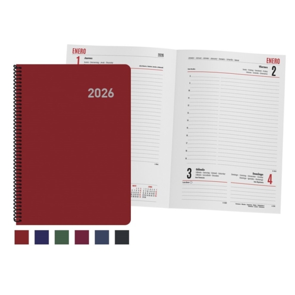 Ingraf Paris Agenda Anual con Espiral - Dia Pagina - Viernes, Sabado y Domingo misma Pagina - Tamaño 15x21cm - Colores Surtidos · Pack de 12 uds.