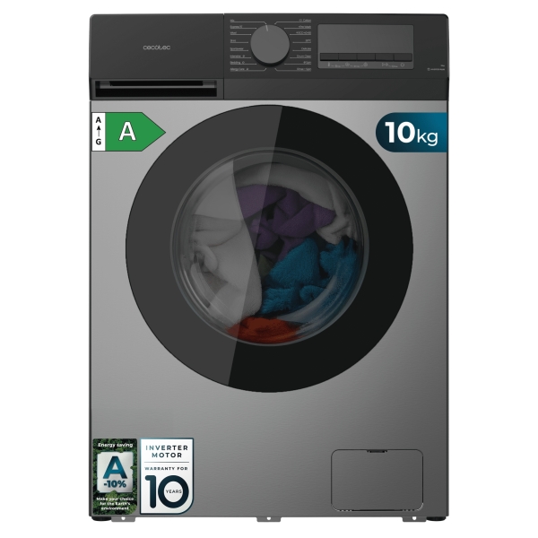 Cecotec Bolero DressCode 10450 Inverter Steel Lavadora de Carga Frontal - Capacidad 10kg - Velocidad 1400rpm - Temperatura Regulable - Display LED - Motor Inverter - Inicio Programable - Col