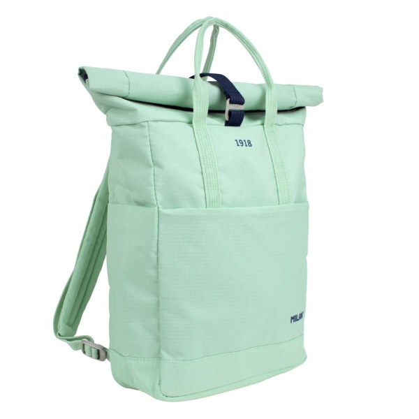 Milan Coleccion 430 Mochila Urbana 10L - Cierre Superior Enrollable - 2 Bolsillos Laterales - Bolsillo Trasero Acolchado - Asas Regulables - Color Verde