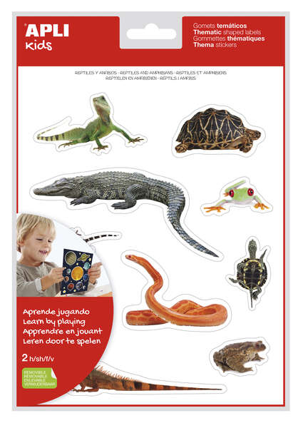 Apli Gomets Tematicos Realistas de Reptiles y Anfibios - 20 Gomets - Imagenes Realistas para Relacionar Animales - Adhesivo Removible - Adhesivo Base Agua - Libre de Disolventes - Descubre el Surtido · Pack de 5 uds.