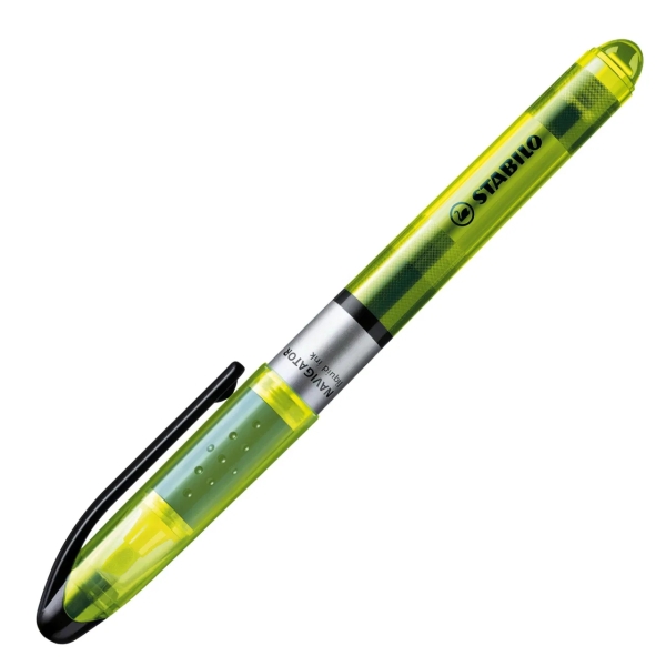 Stabilo Navigator Marcador Fluorescente - Zona de Agarre - Diseño Delgado - Practico Clip para Llevar - Trazo entre 2 y 5mm - Color Amarillo · Pack de 10 uds.