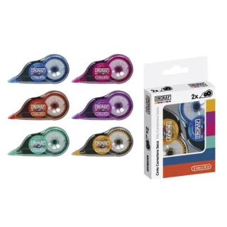 Ingraf Mediterraneo Pack de 2 Cintas Correctoras 5mmx12m - Perfecta Adherencia al Papel - Cuerpo de Colores Surtidos