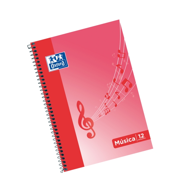 Oxford School Musica Fº Cuaderno Espiral - Tapa Blanda - 12 Pentagramas - Interlineado de 2.5mm - 20 Hojas - Ilustracion en la Tapa · Pack de 10 uds.