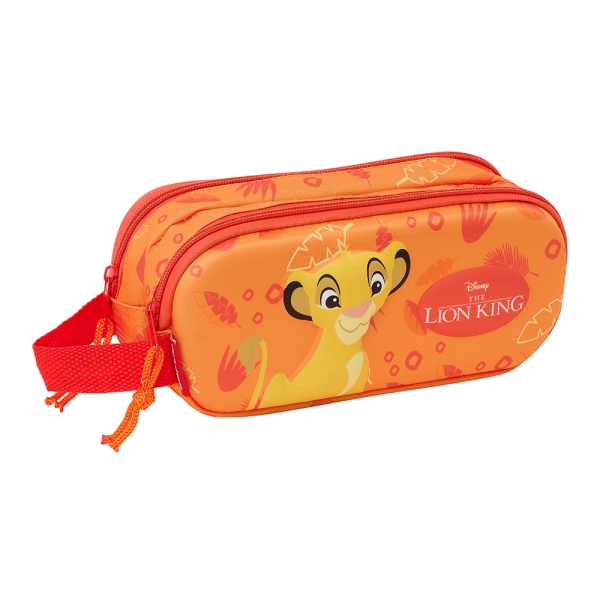 Safta El Rey Leon Estuche Portatodo 3D - 2 Compartimentos - Asa de Mano - 21x8x6cm - Color Naranja